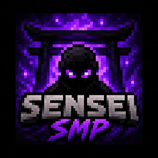 SenseiSMP server icon: a hooded sensei before a torii gate in purple energy